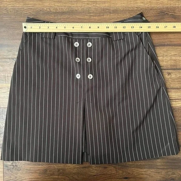 Y2K‎ Brown Pinstripe Mini Skirt Hidden Shorts Women 4 Officecore Preppy Academia - Picture 4 of 7
